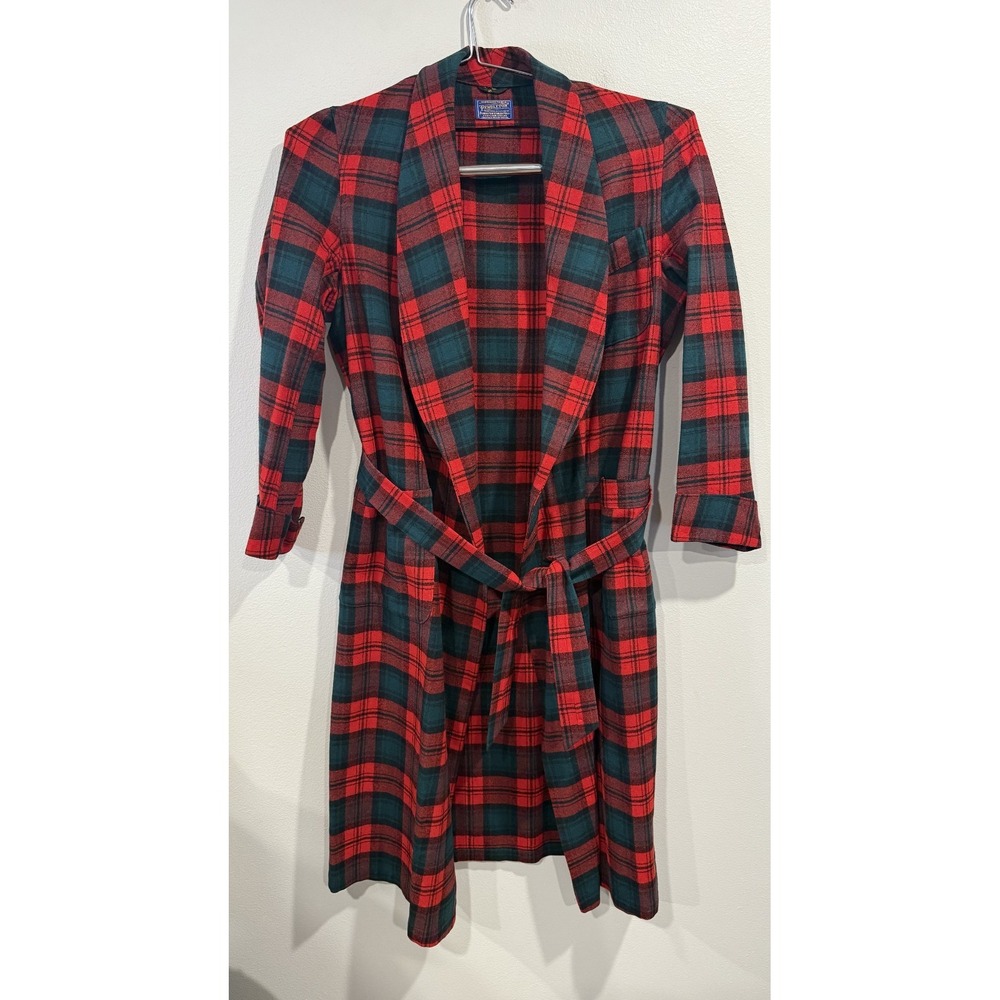 Pendleton Robe Women's Medium Black‎ Red Tartan Plaid Long Sleeve Belted Waist